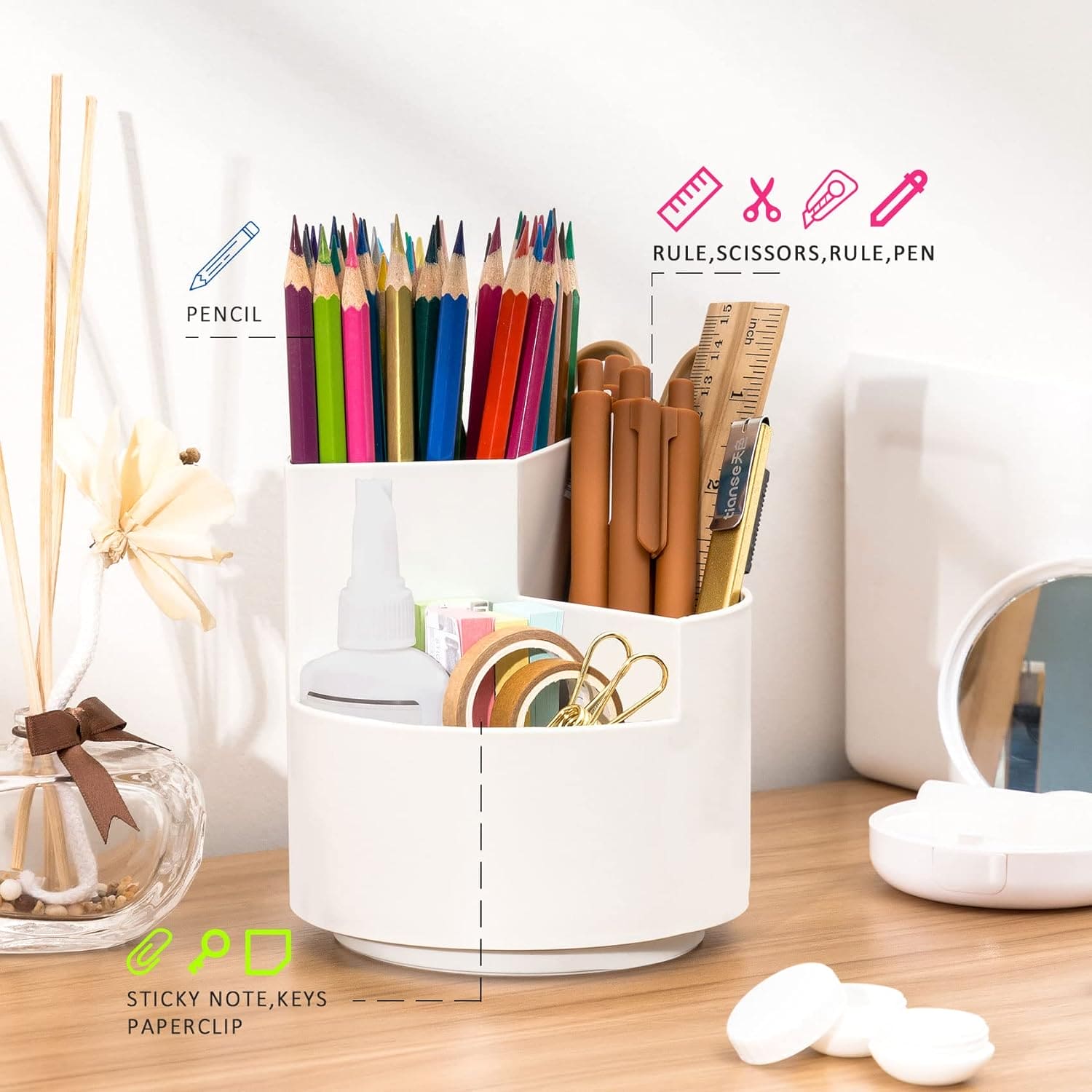 Versatile Desktop Storage Bucket, Plastic 3 Position Pencil Storage Box, Multifunctional Anti-deformed Round Box, Student Desk Storage Box, Home Use Multifunctional Makeup Brush Organizer Box, Home Office School Desktop Stationary Cup Versatile Desktop Storage Bucket, Plastic 3 Position Pencil Storage Box, Multifunctional Anti-deformed Round Box, Student Desk Storage Box, Home Use Multifunctional Makeup Brush Organizer Box, Home Office School Desktop Stationary Cup